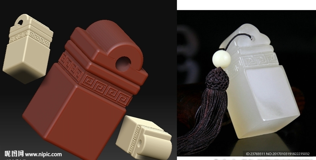 回纹腰线印章四轴三维立体圆雕