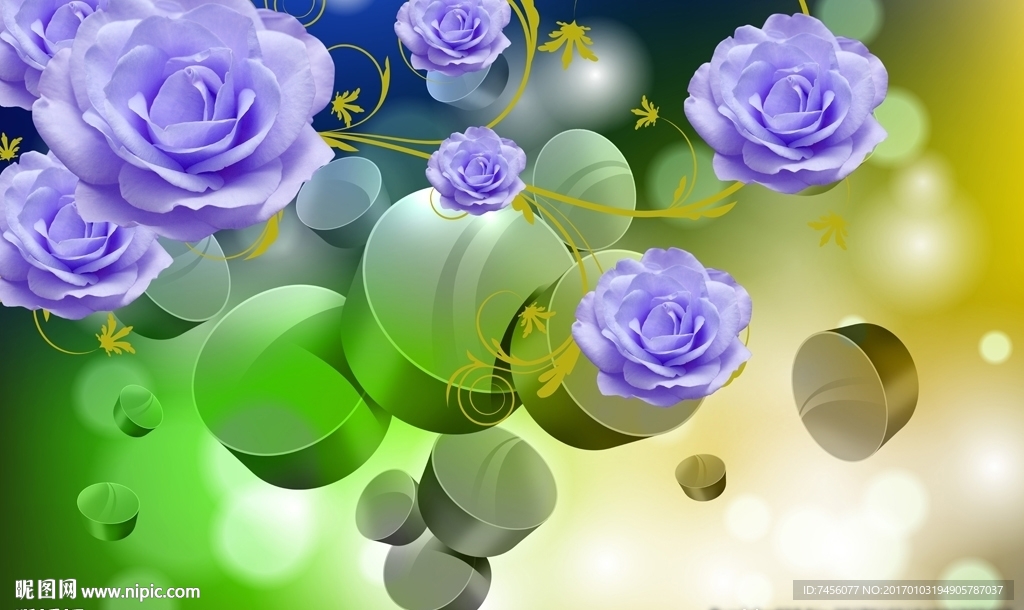 紫色玫瑰花浪漫小清新立体背景墙