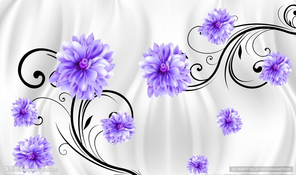 浪漫紫色花卉绸布立体背景墙