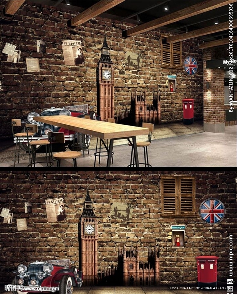 怀旧欧美工装背景墙