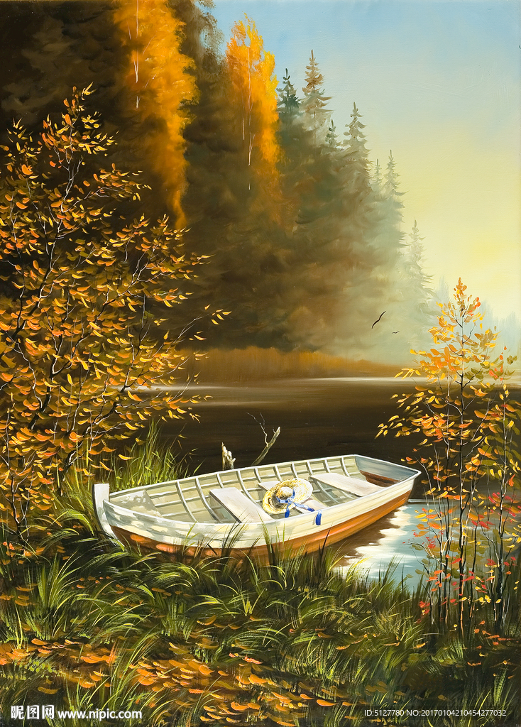 欧式客厅装饰画 湖面小船