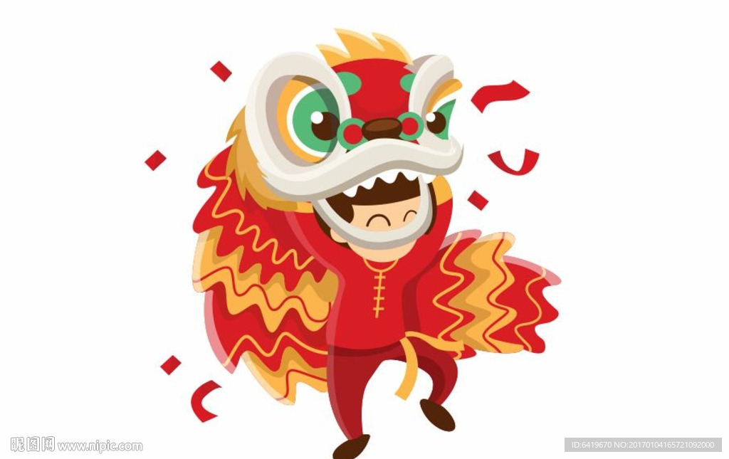 春节喜庆舞狮手绘矢量素材