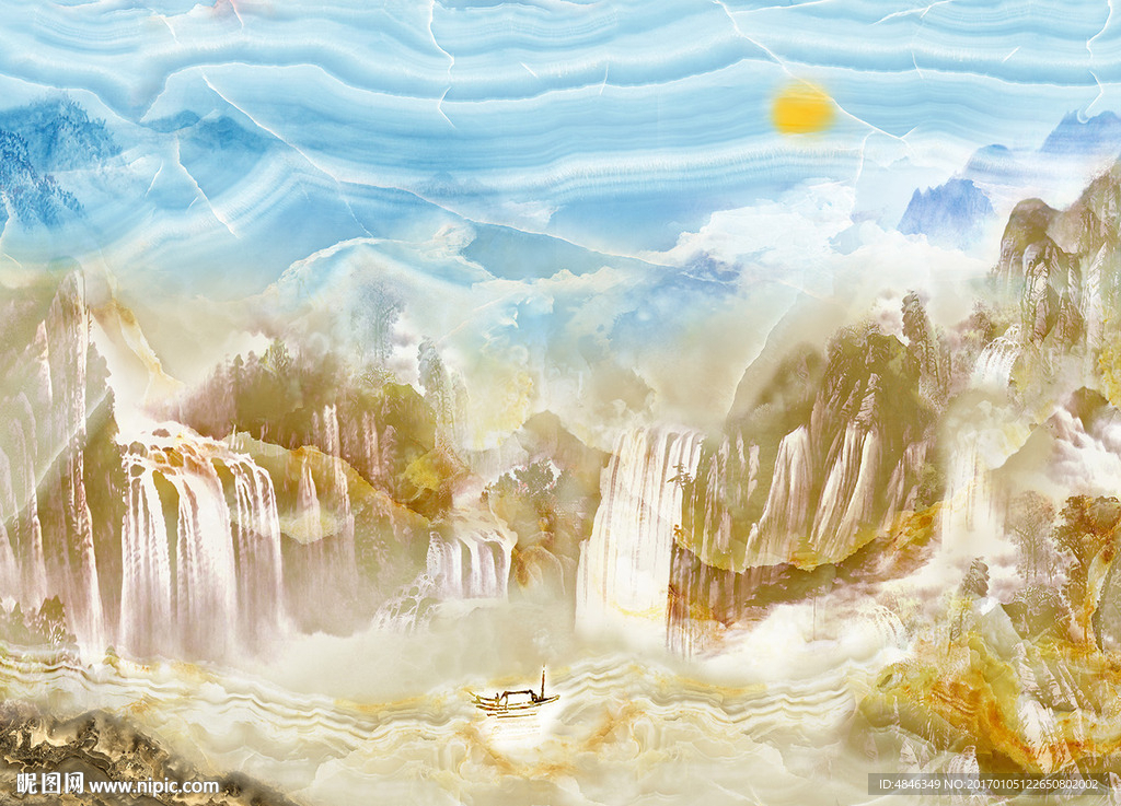 江山如画大理石山水画背景墙