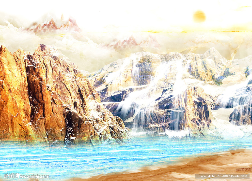 大理石纹山水河山