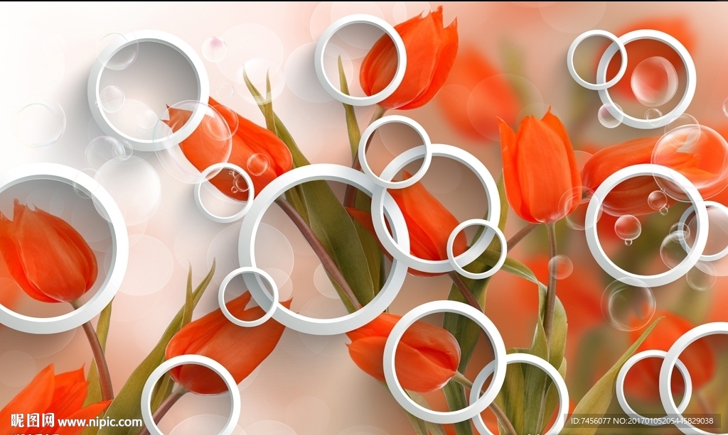 唯美百合花时尚圈圈背景墙