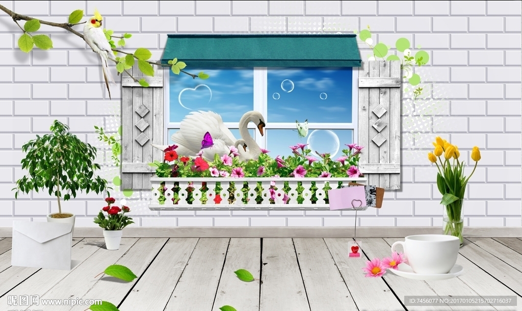 窗外美景木板时尚立体背景墙