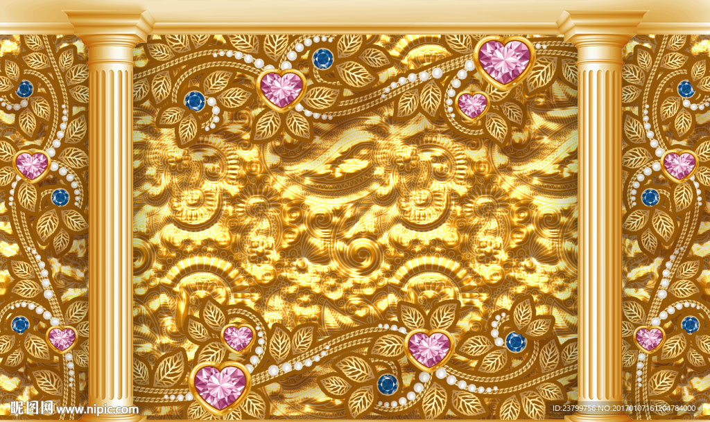 立体柱高贵宝石背景墙装饰画