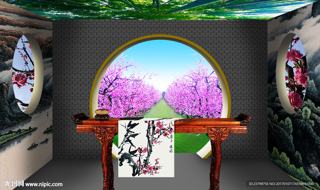 中式3D立体艺术背景墙装饰画