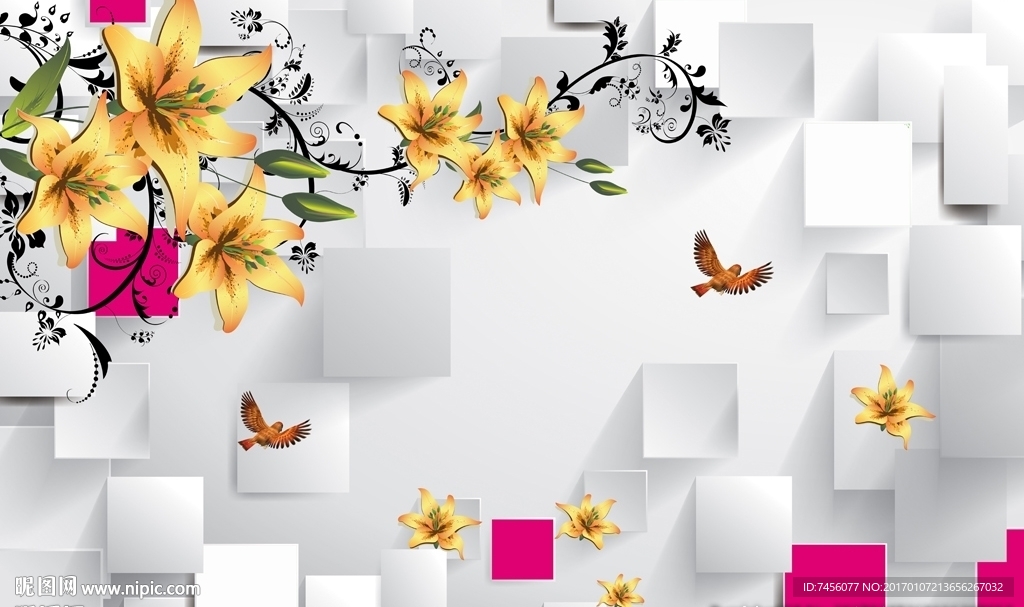 花鸟小黄花时尚立体背景墙