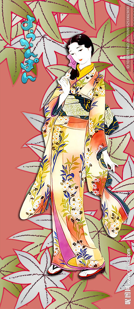 日本和服少女插画图分层