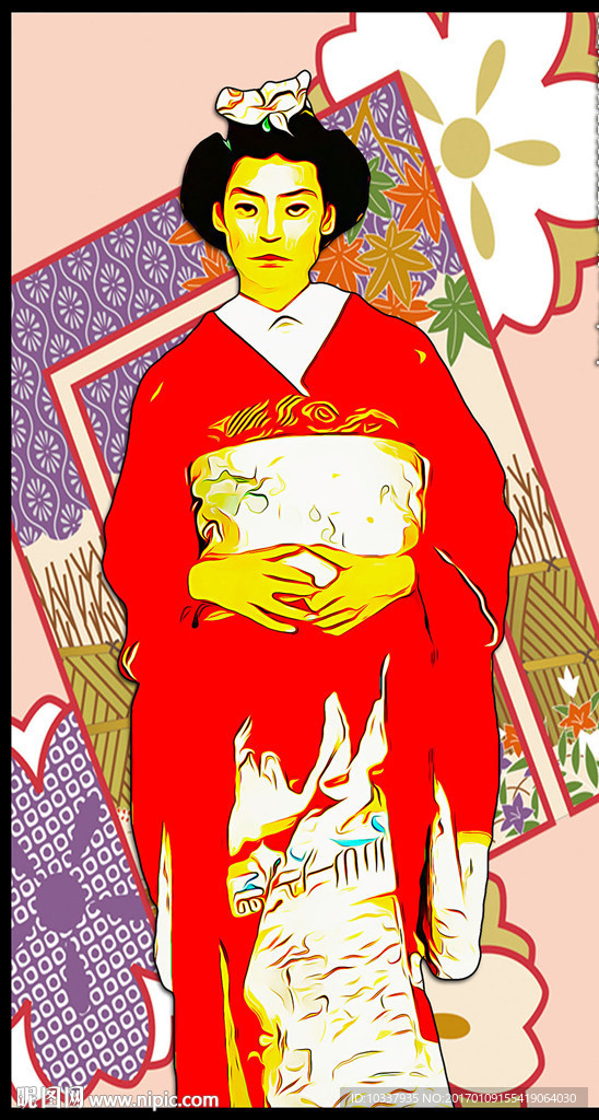日本和服少女插画分层图片