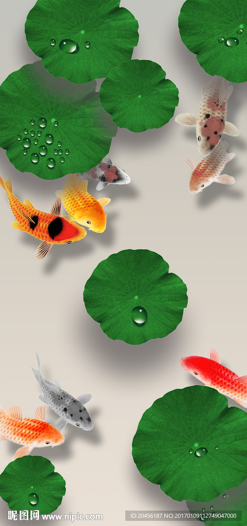 3D荷花鱼图