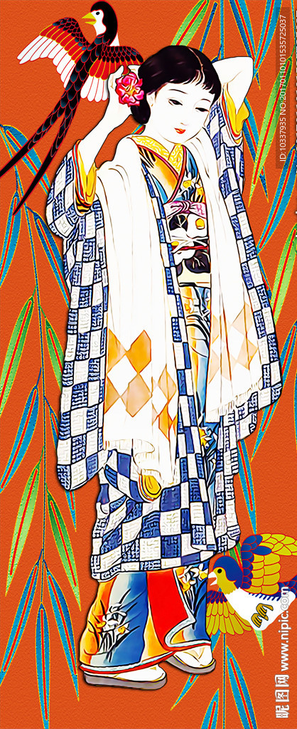 日本和服少女插画分层图