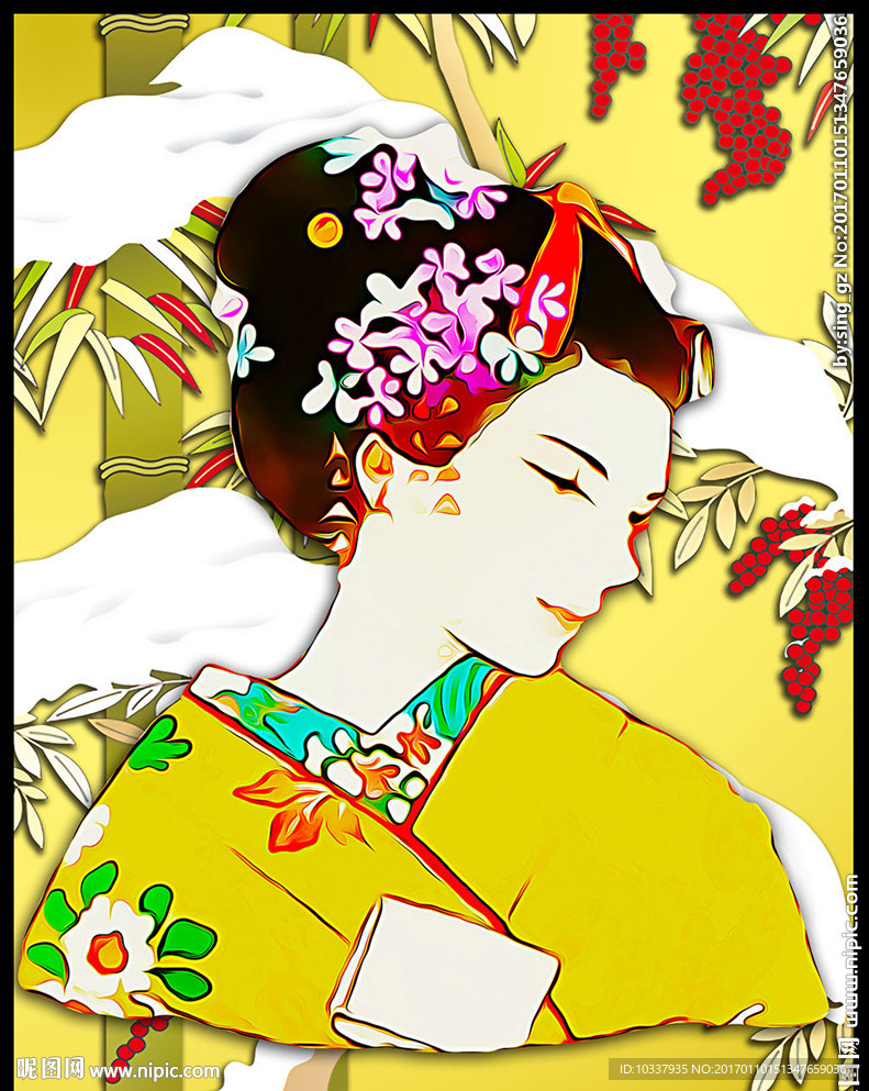 和服少女插画分层