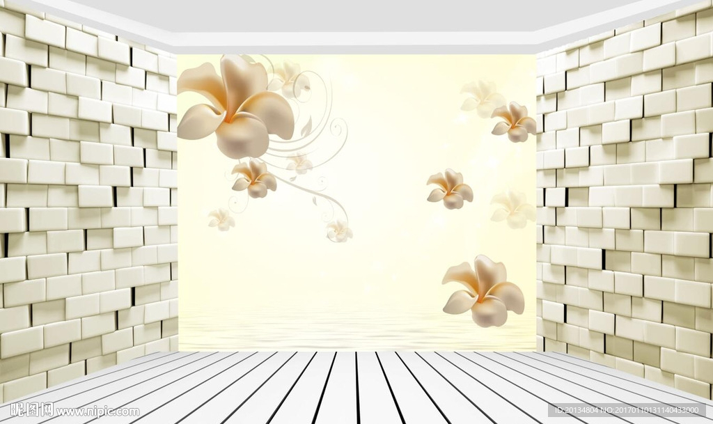 3D空间墙黄色百合花电视背景墙