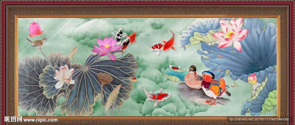 荷花九鱼图