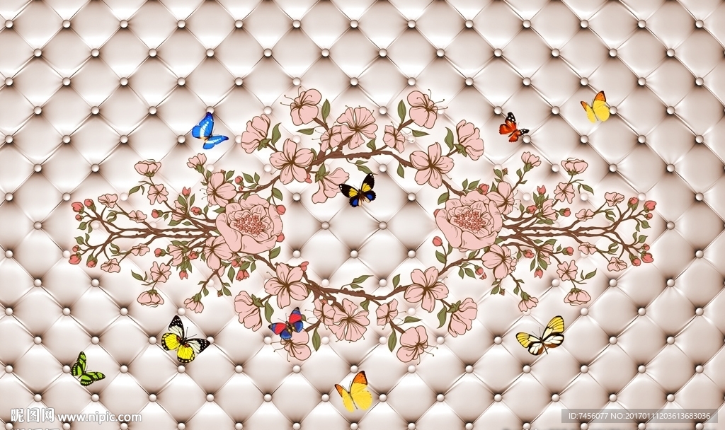 蝶恋花浪漫复古软包立体背景墙