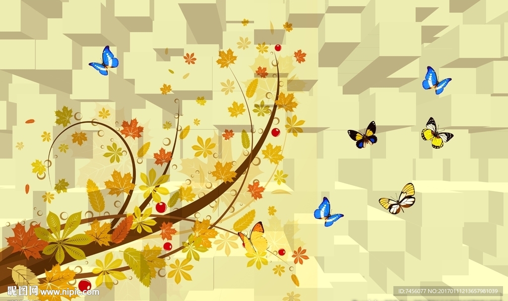 简约树枝蝴蝶立体背景墙