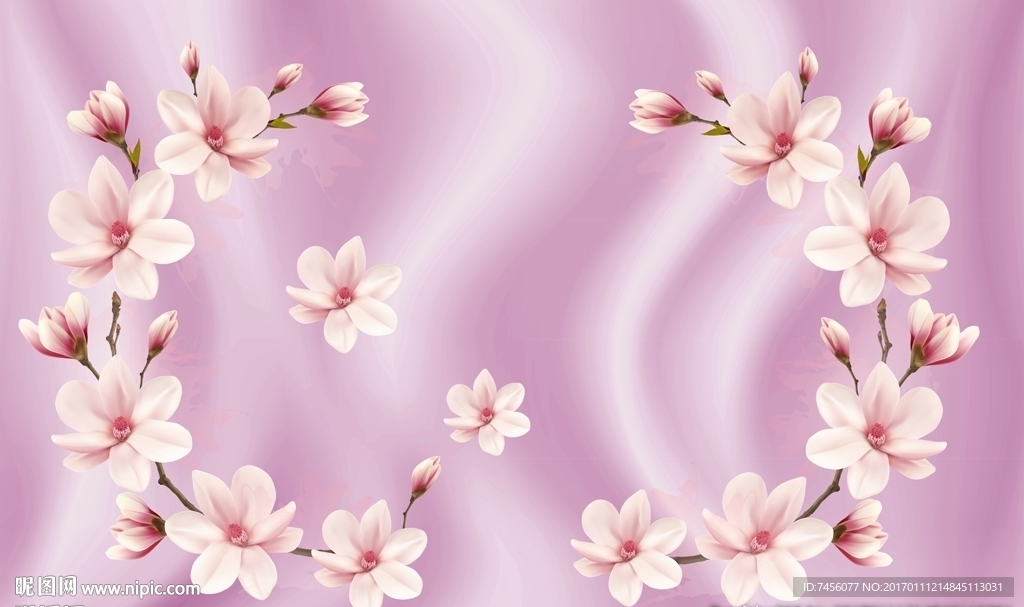 桃花绸布时尚立体背景墙