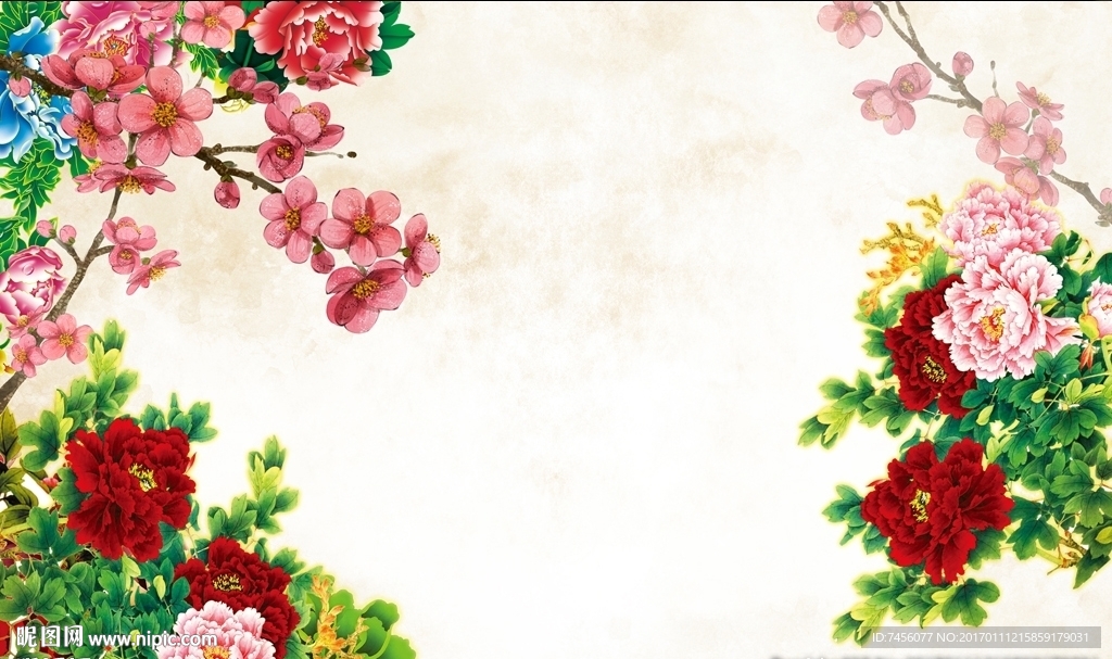 牡丹花中式时尚背景墙