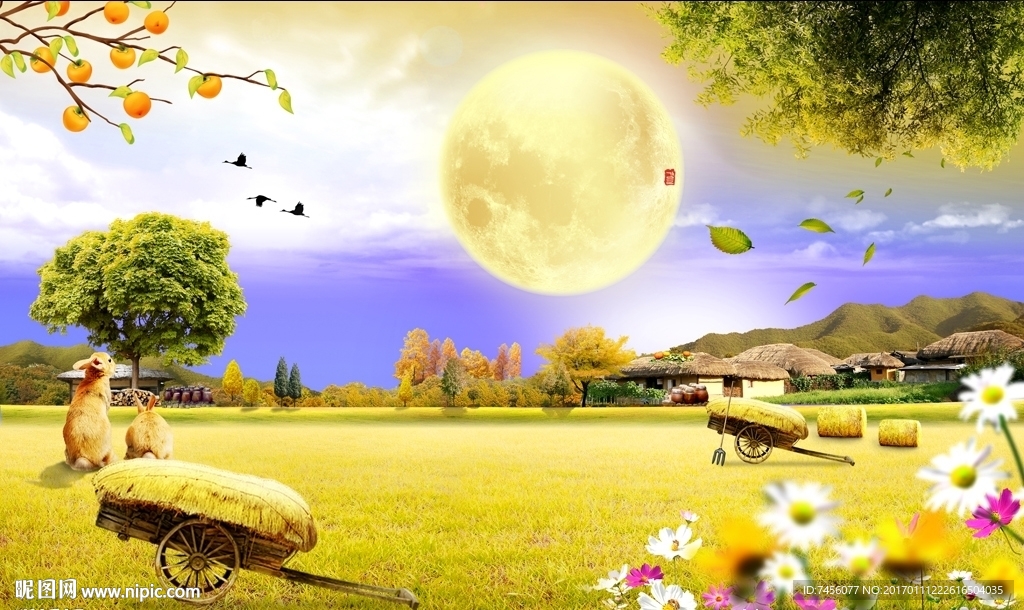 草地农村时尚浪漫立体背景墙