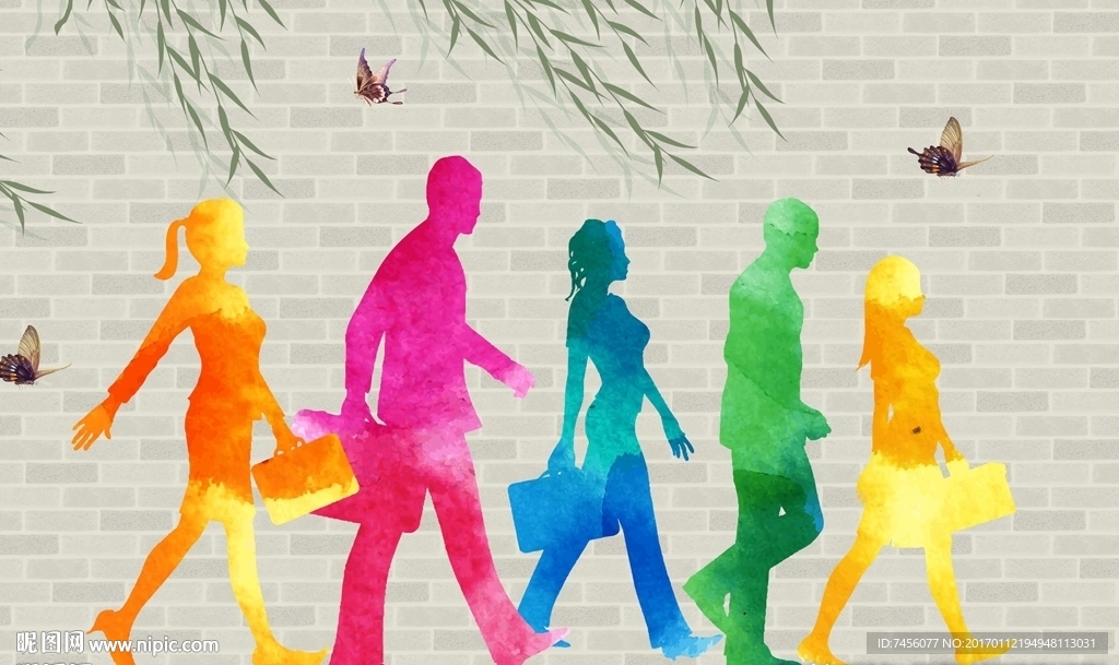 彩色行人时尚立体背景墙