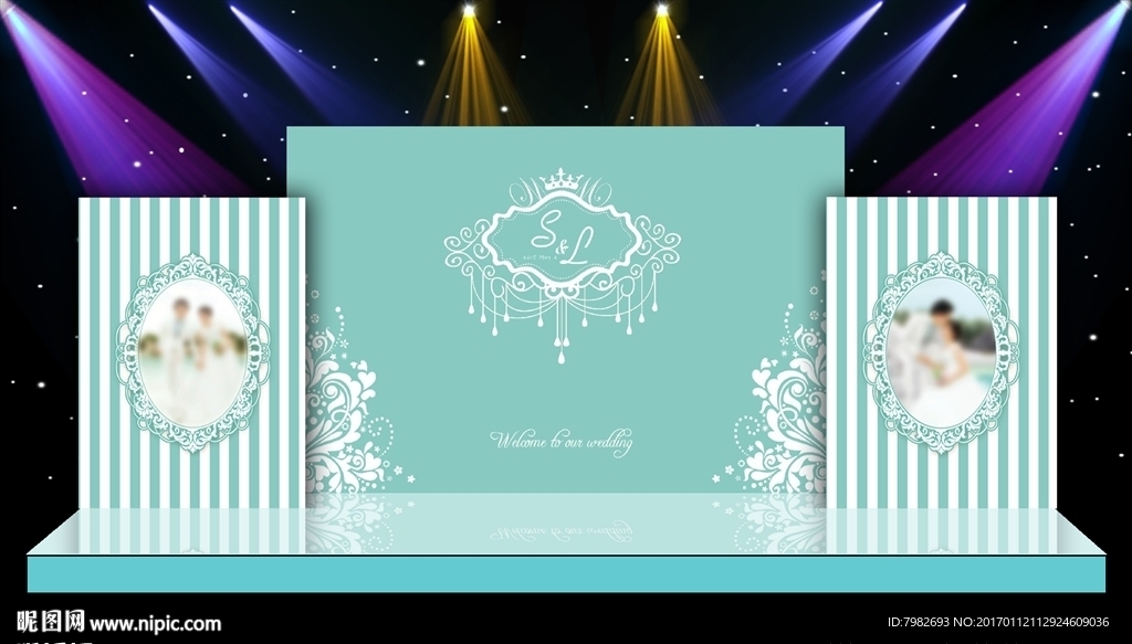 婚庆舞台背景 蓝色