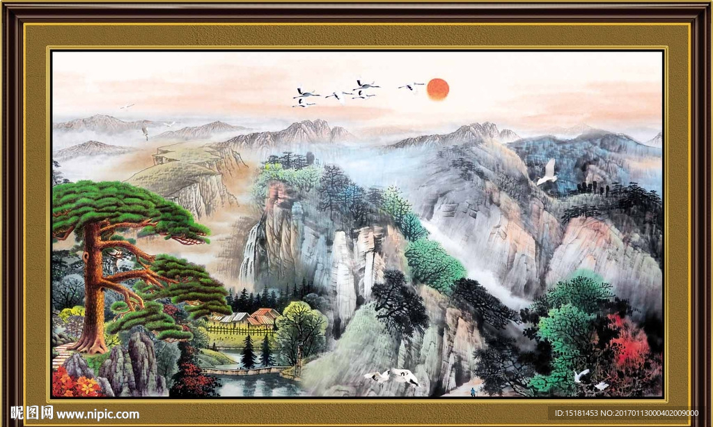 国画迎客松