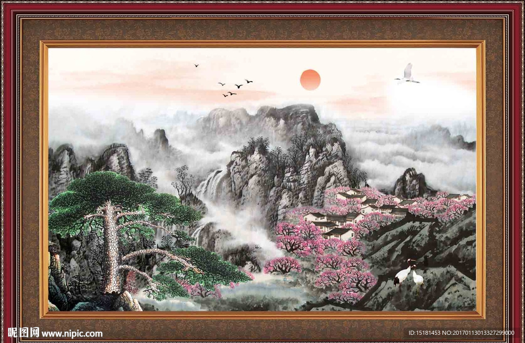 国画迎客松