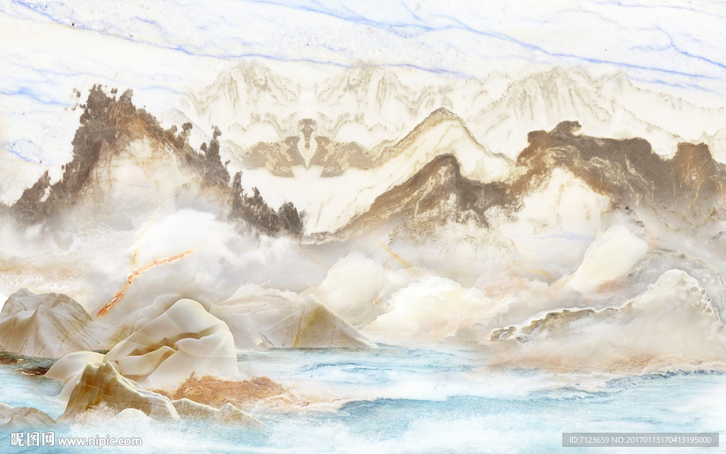 大理石 山水画