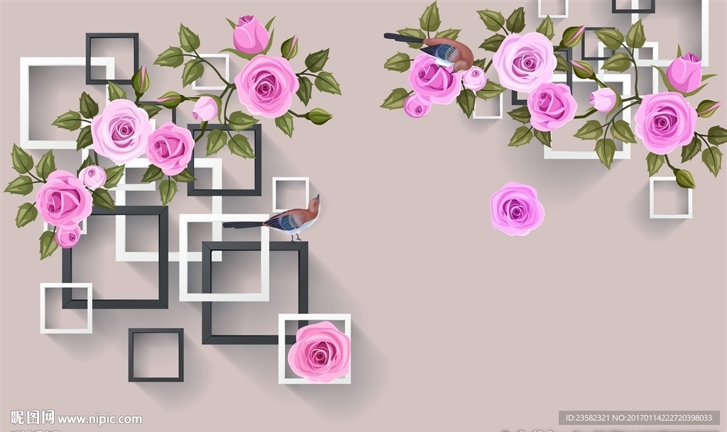 手绘玫瑰花背景墙
