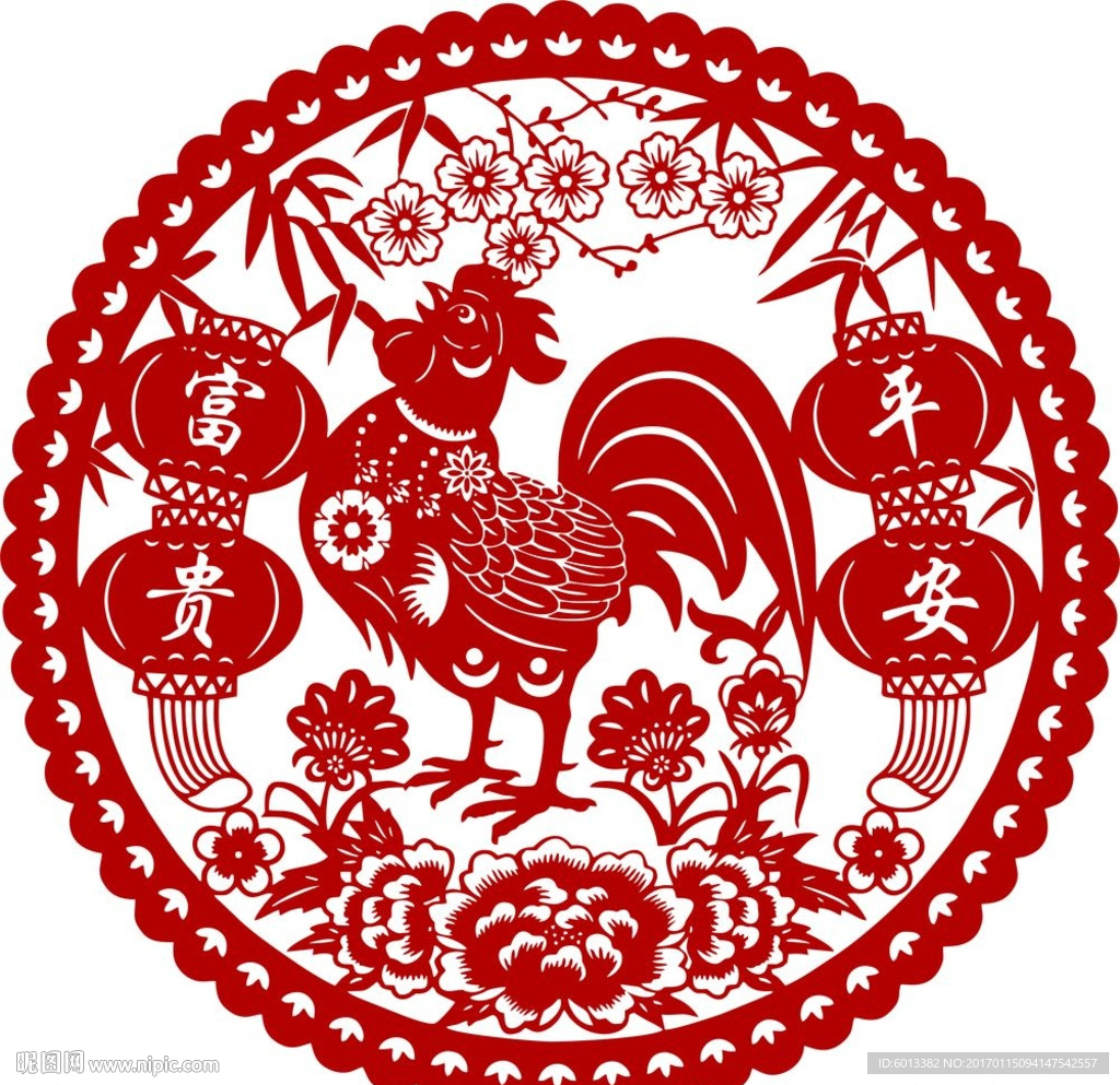 鸡年春节窗花剪纸