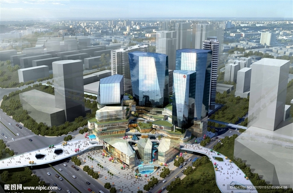 时代中心购物广场鸟瞰建筑效果图