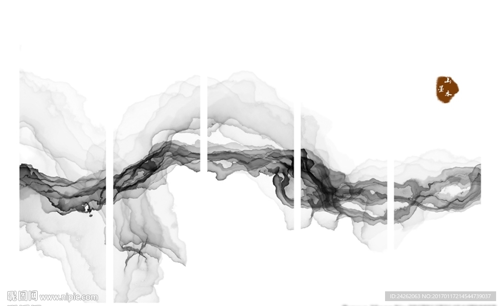 水墨抽象画 五联画