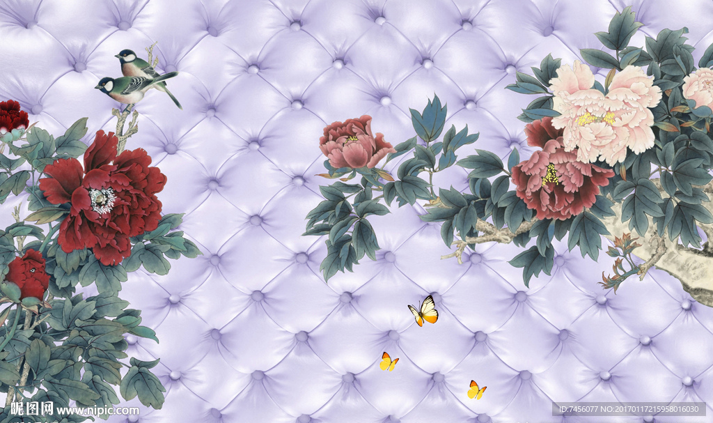 蝶恋牡丹花高档软包背景墙