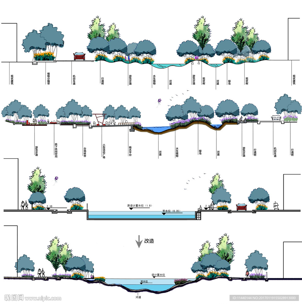 滨水景观改造剖立面图PSD