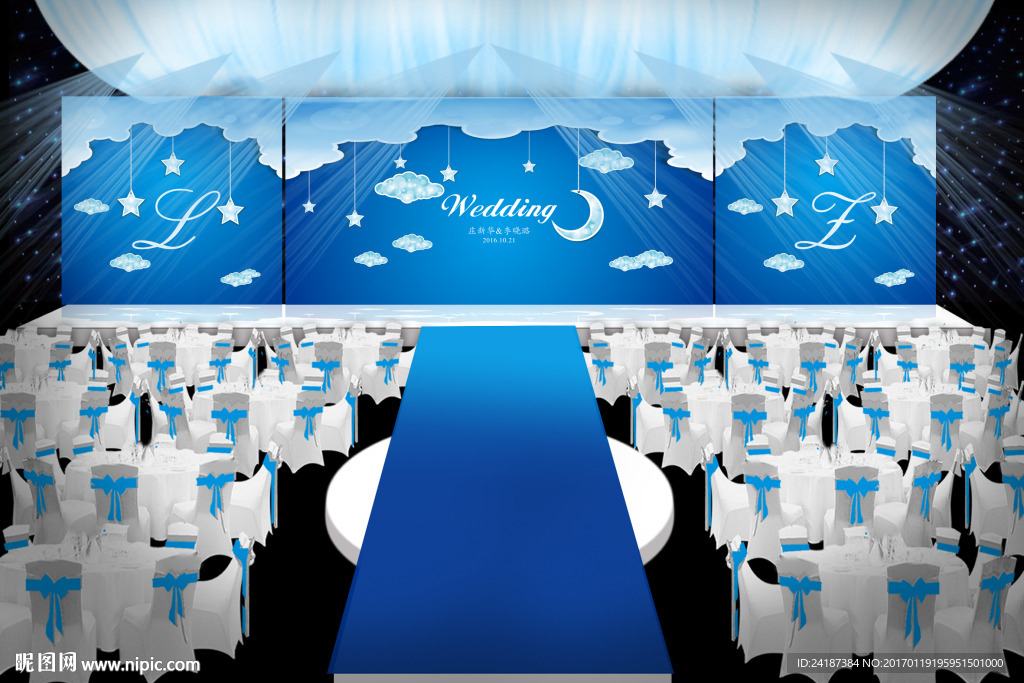 蓝色婚礼舞台效果图