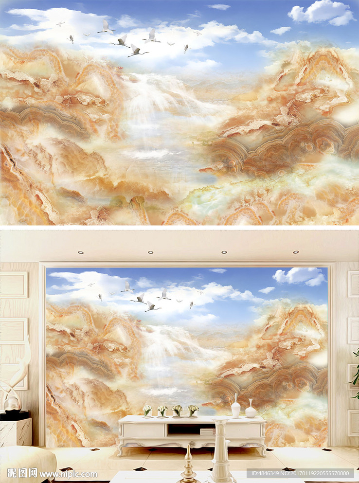 大理石山水画背景墙