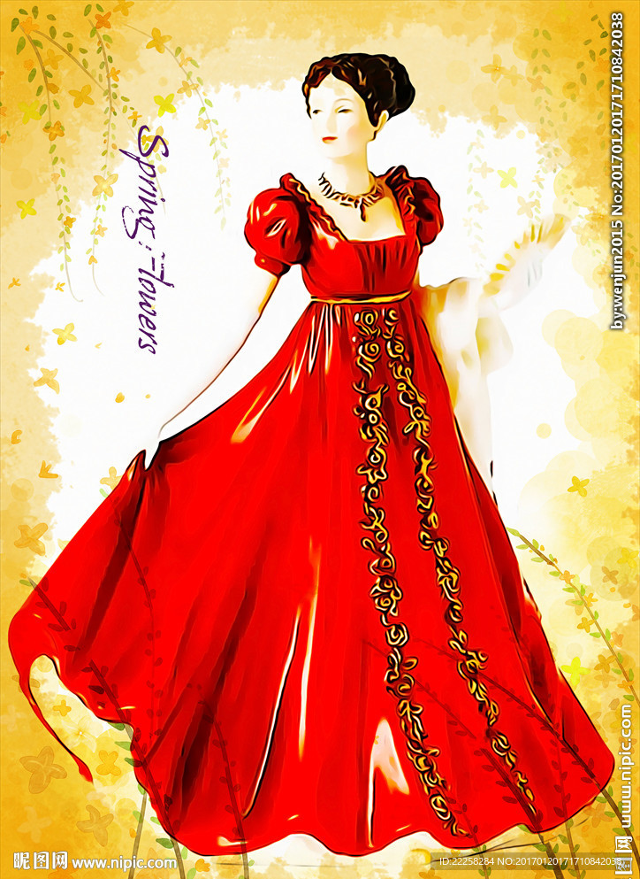 插画礼服女人分层