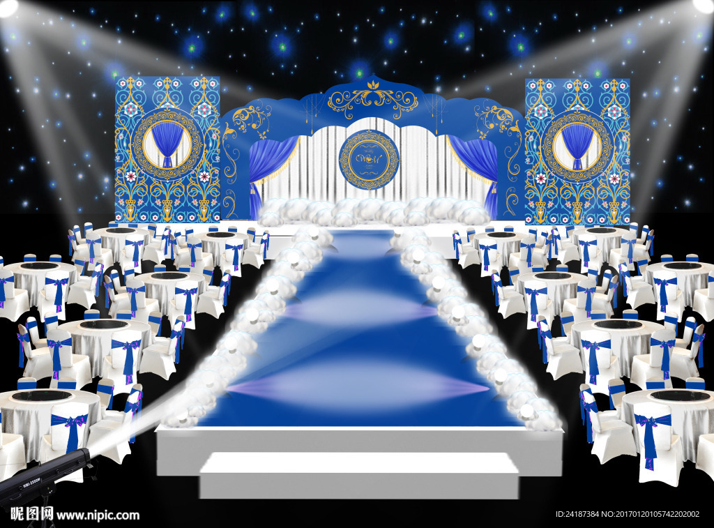 蓝色古典婚礼舞台效果图