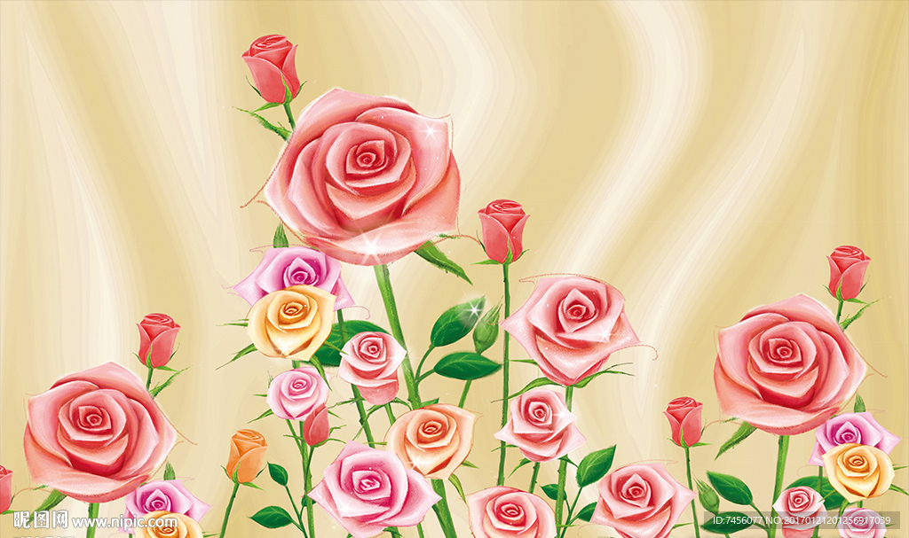 唯美玫瑰花绸布立体背景墙