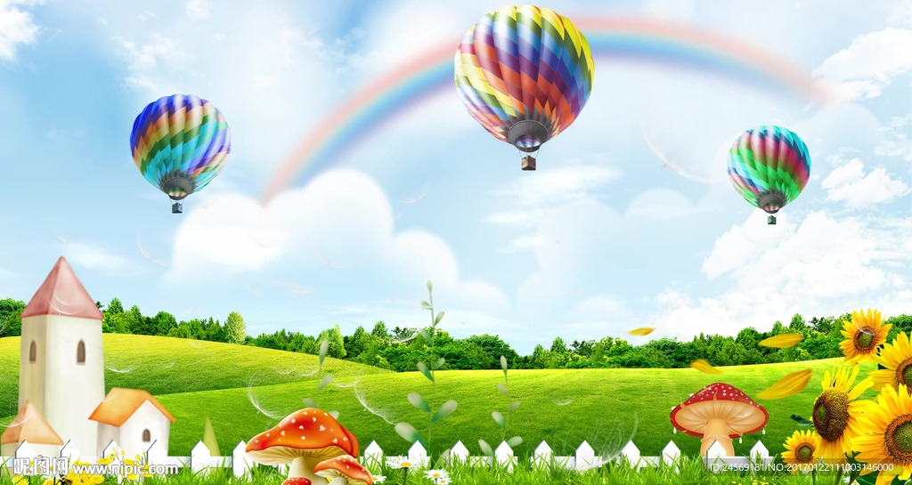 向日葵彩虹热气球卡通蘑菇