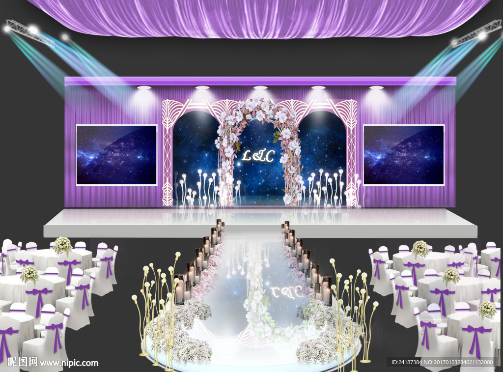 紫色婚礼主题舞台设计