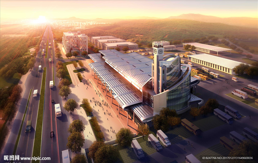 公建黄昏建筑效果图