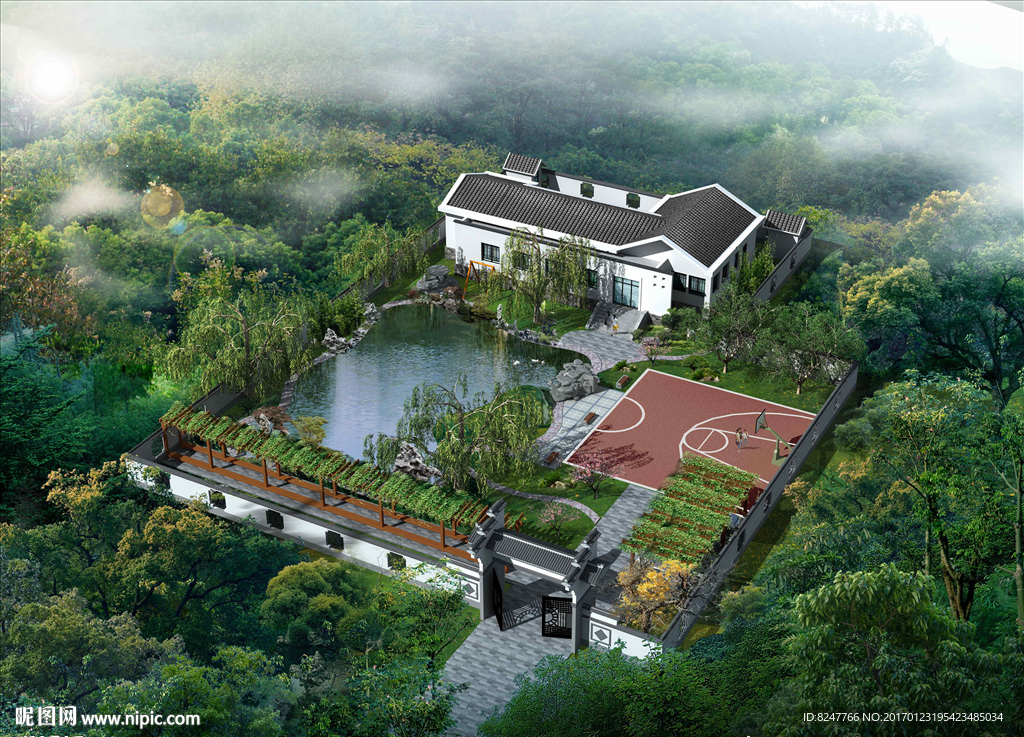 四合院鸟瞰建筑效果图