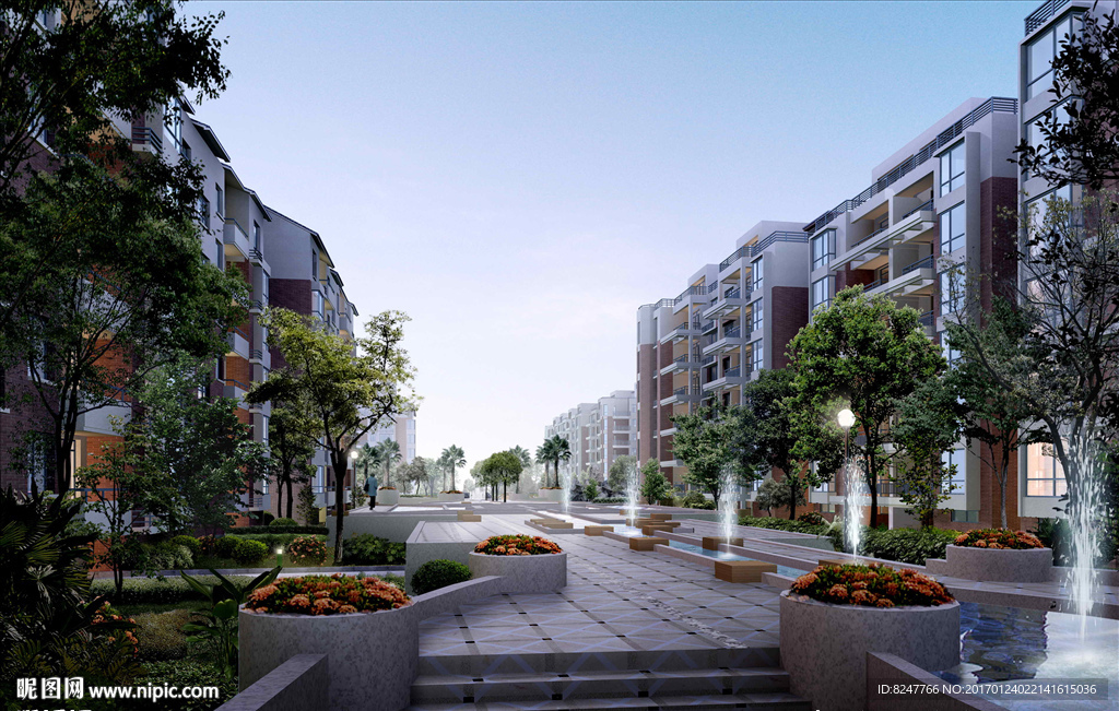 别墅住宅小区景观效果图