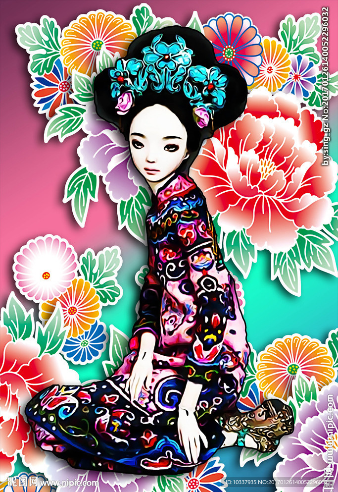 清装少女装饰画