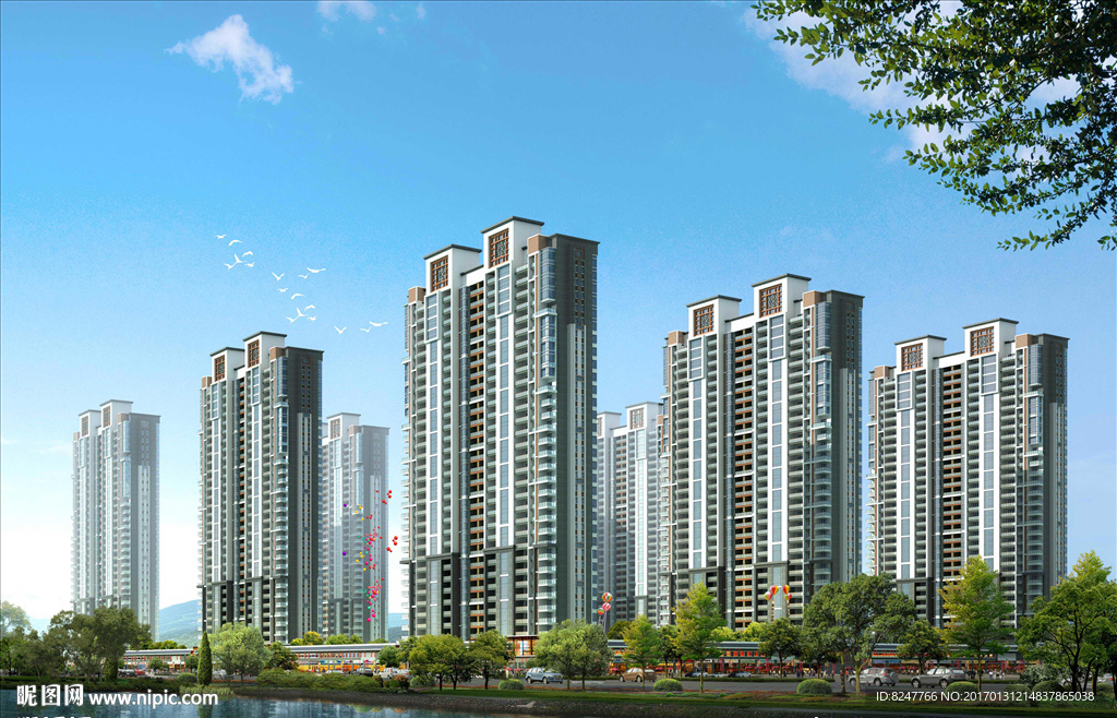 高层住宅区建筑效果图