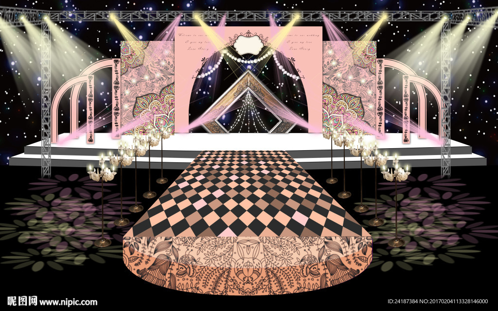 粉色裸色婚礼主舞台
