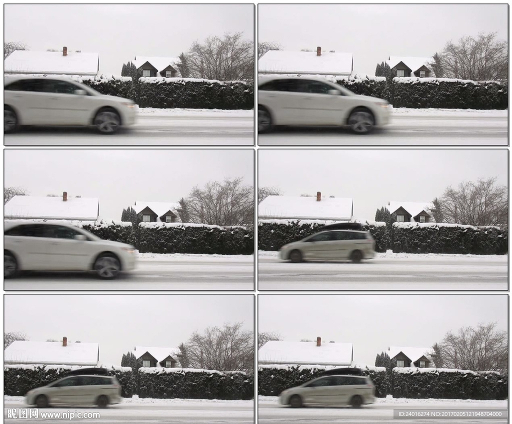 在冰雪路上行驶的车